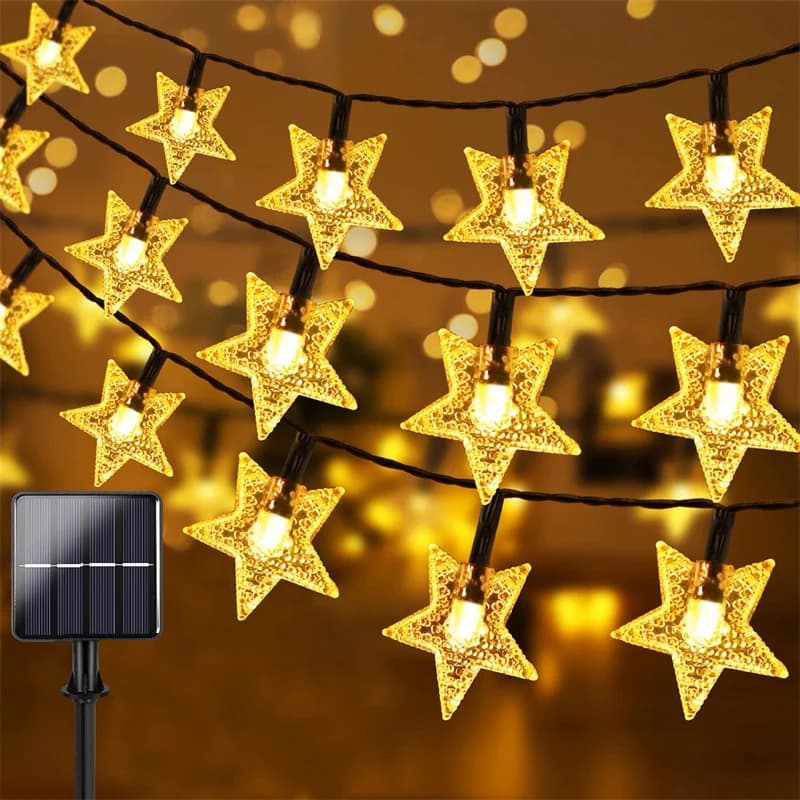 Lampada Solare da Esterno per Festival Musulmano del Ramadan, Luci LED a Forma di Stella, Ghirlanda Solare per Giardino, Decorazioni Eid Mubarak