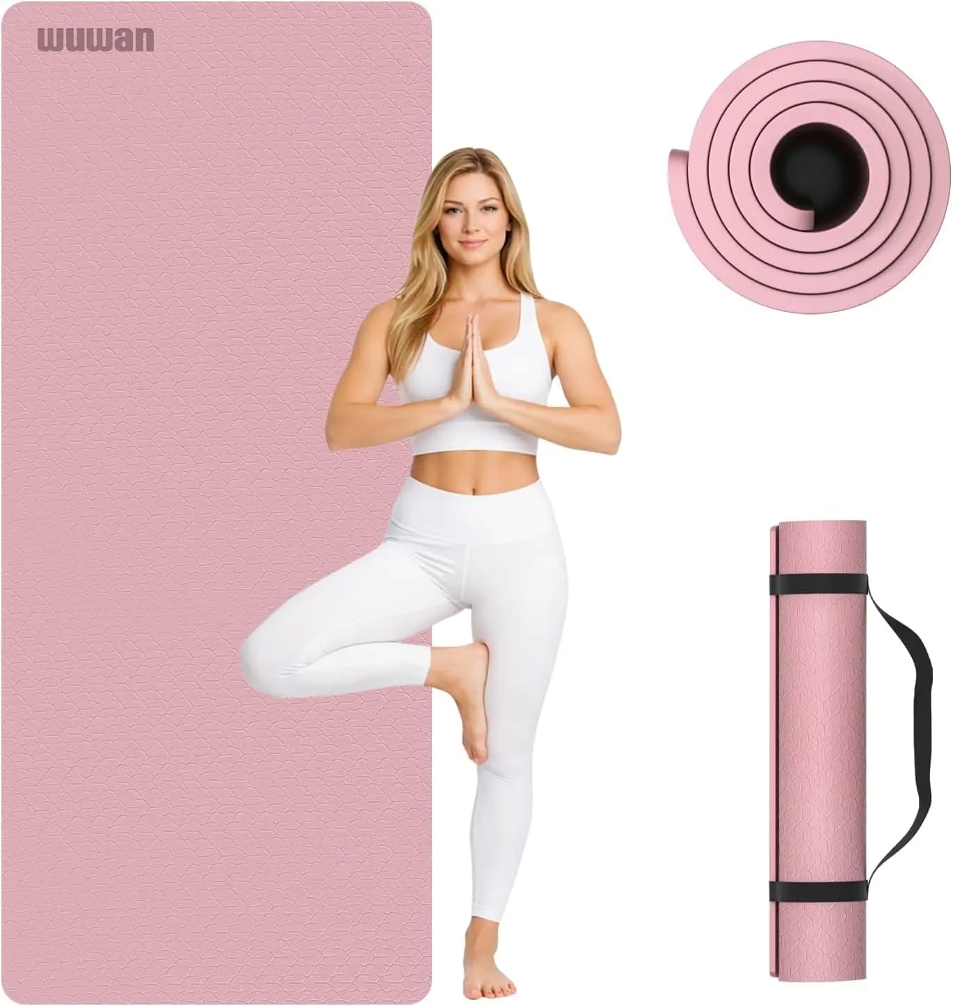 Tappetino Yoga Antiscivolo in TPE da 10 mm, 183x66 cm, Spessore 1 cm, Tappetino Fitness Facile da Trasportare per Yoga, Pilates e Allenamento, Durevole e Riciclabile