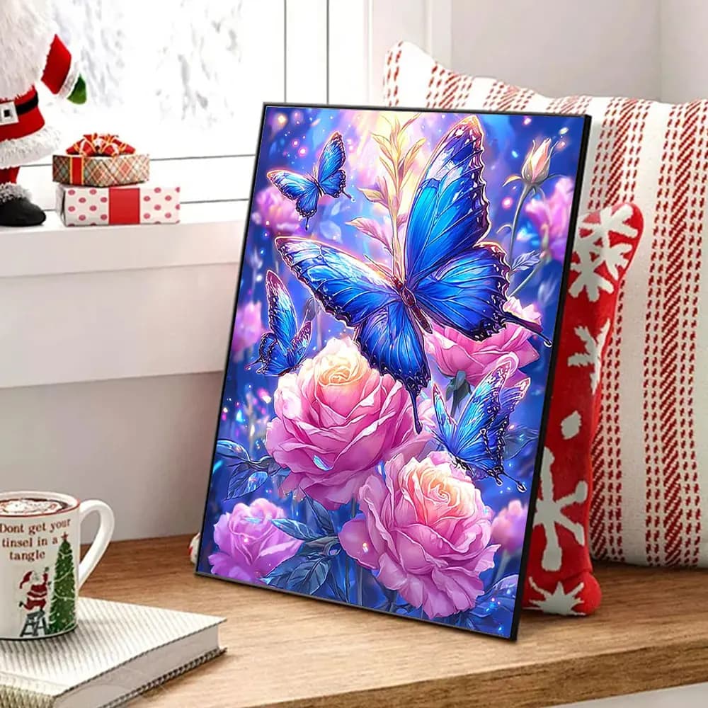 Pittura Diamantata a Quadro Completo con Diamanti Rotondi, Farfalla e Rosa, Mosaico Diamantato, Animale e Fiore, Nuova Collezione 2026, Regalo
