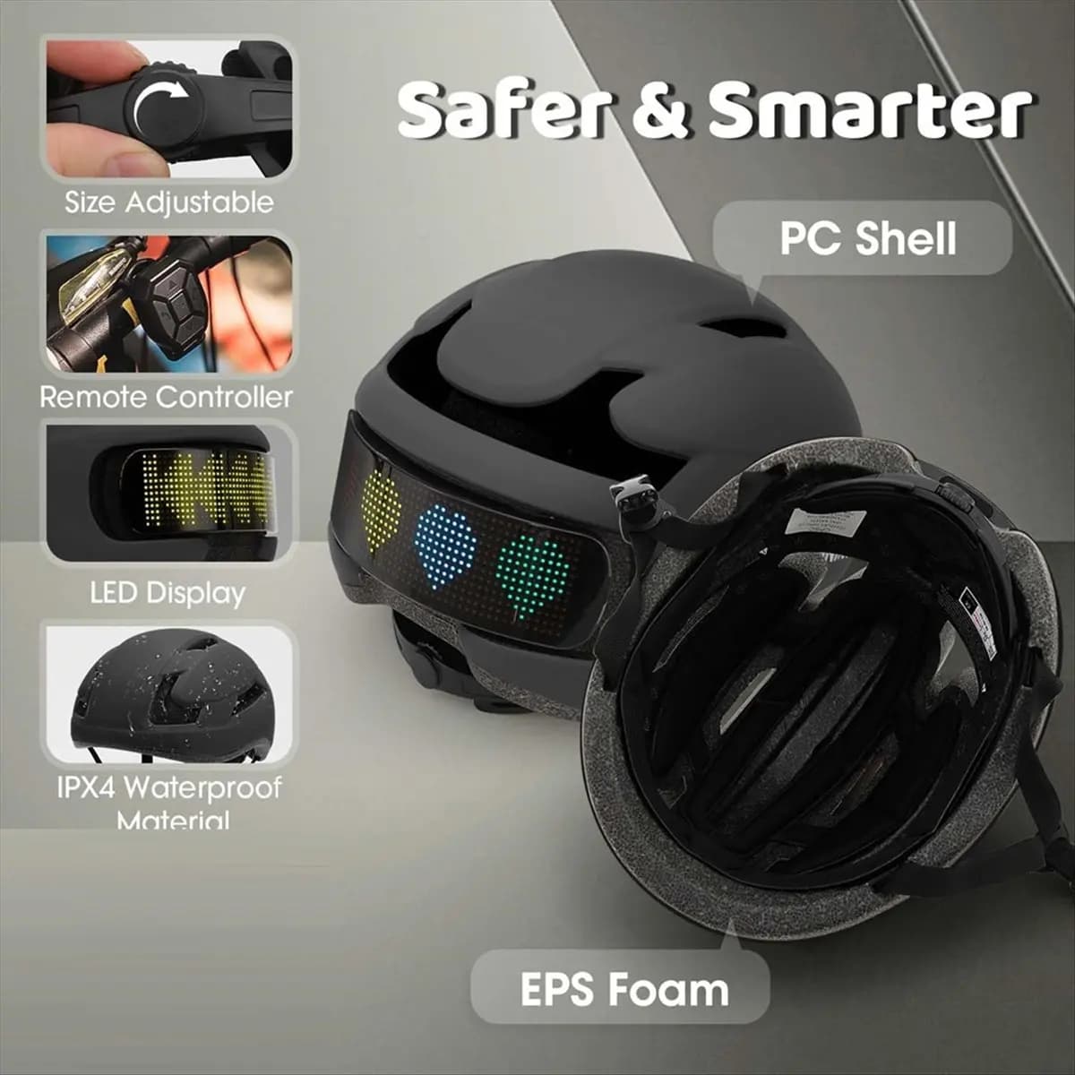(ABHW) Casco Intelligente per Bicicletta, Casco per Adulti e Adolescenti con Luci LED Personalizzabili, Casco Fai-da-Te con APP e Telecomando