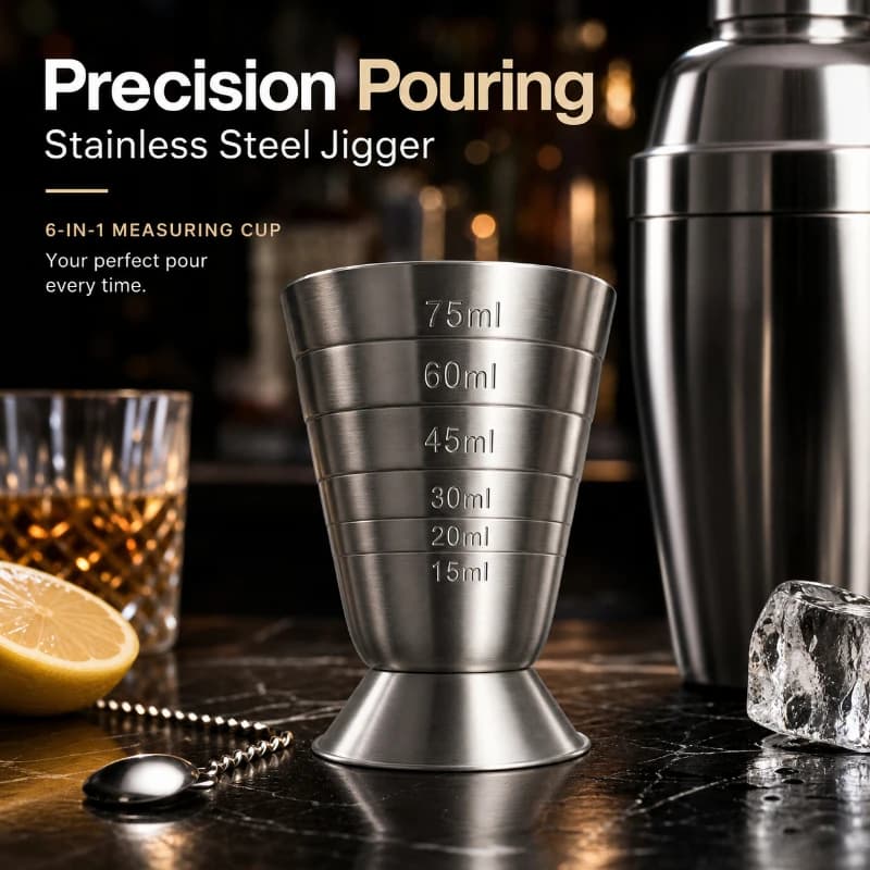 Bar Cocktail Glass Mixed Drink Measure Cup 75ml Stainless Steel Cocktail Shaker 3in1 Measure Jigger Bar Party Accessories