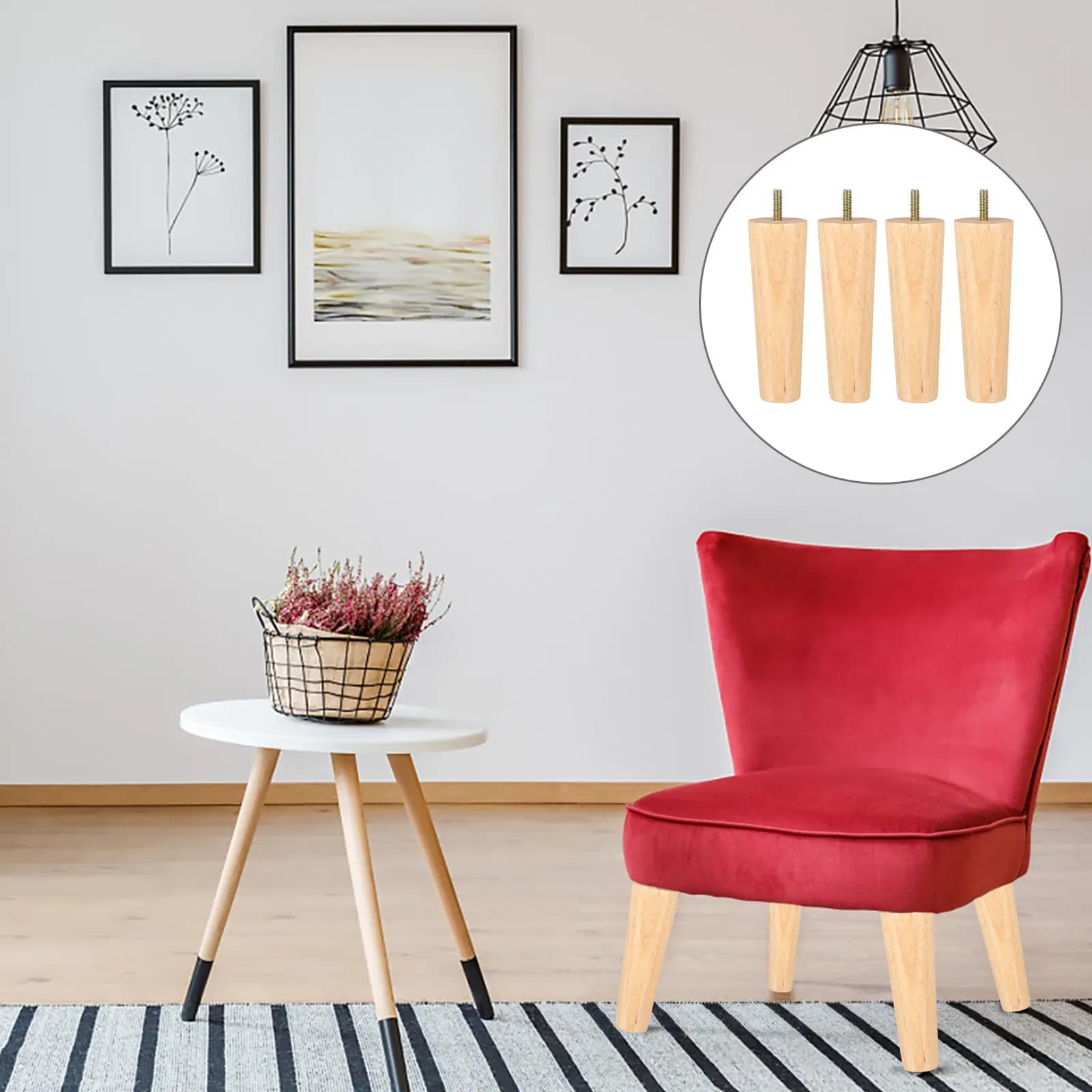 4 Pezzi Piedini per Mobili in Legno Naturale Premium, Gambe Affusolate dal Design Moderno ed Elegante, Durevoli e Sicure per Pavimenti, Ideali per Tavoli e Sedie Fai-da-te