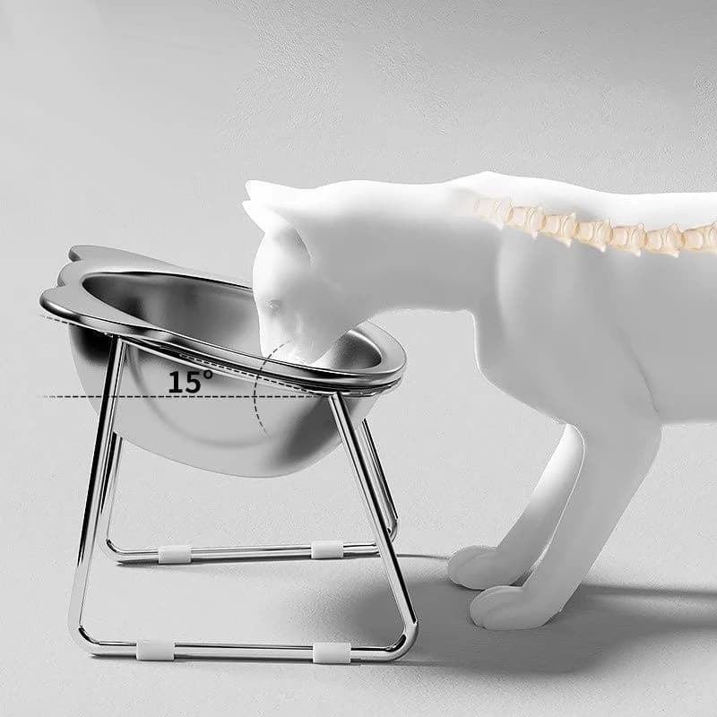 Ciotole Rialzate per Gatti Inclinate Protezione Collo Ciotola per Cibo Gatti in Acciaio Inox 304 Resistente agli Urti Elevata 15 ° Articoli per Animali Domestici per Cuccioli e Gatti