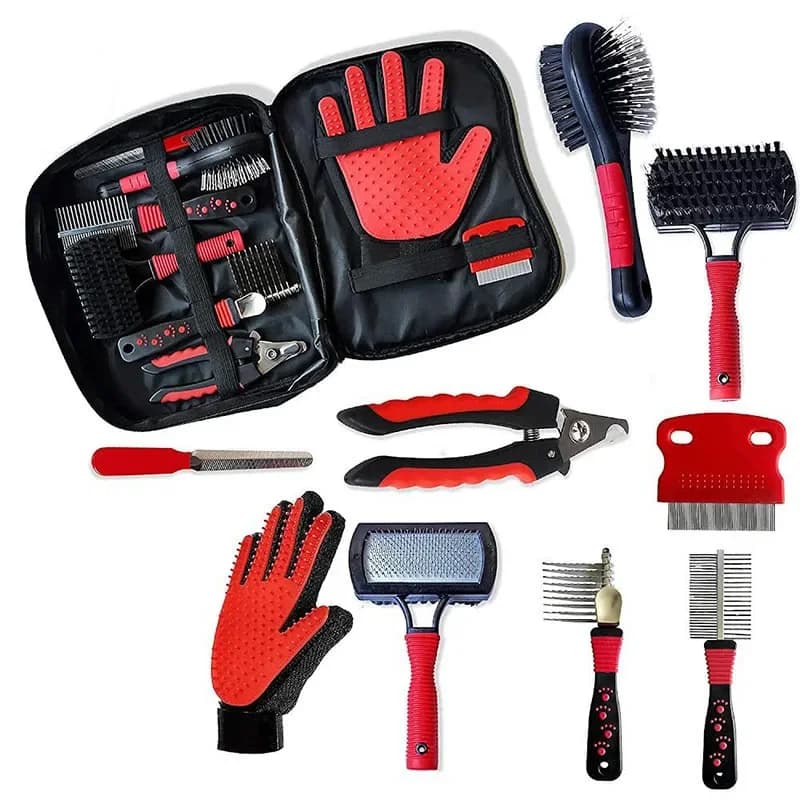 9 in 1 Kit completo per toelettatura professionale per cani Spazzola per affettare cani Pettini per animali e forbici per unghie Set di strumenti per toelettatura per cani da compagnia