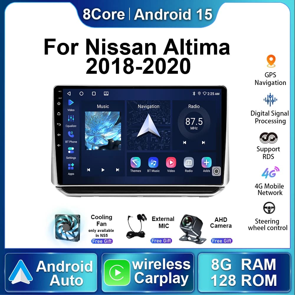 2K Video DVR Dash Cam Android15 Auto Radio Per Nissan Altima L34 2018 2019 2020 Auto Lettore Multimediale BT Carplay di Navigazione GPS