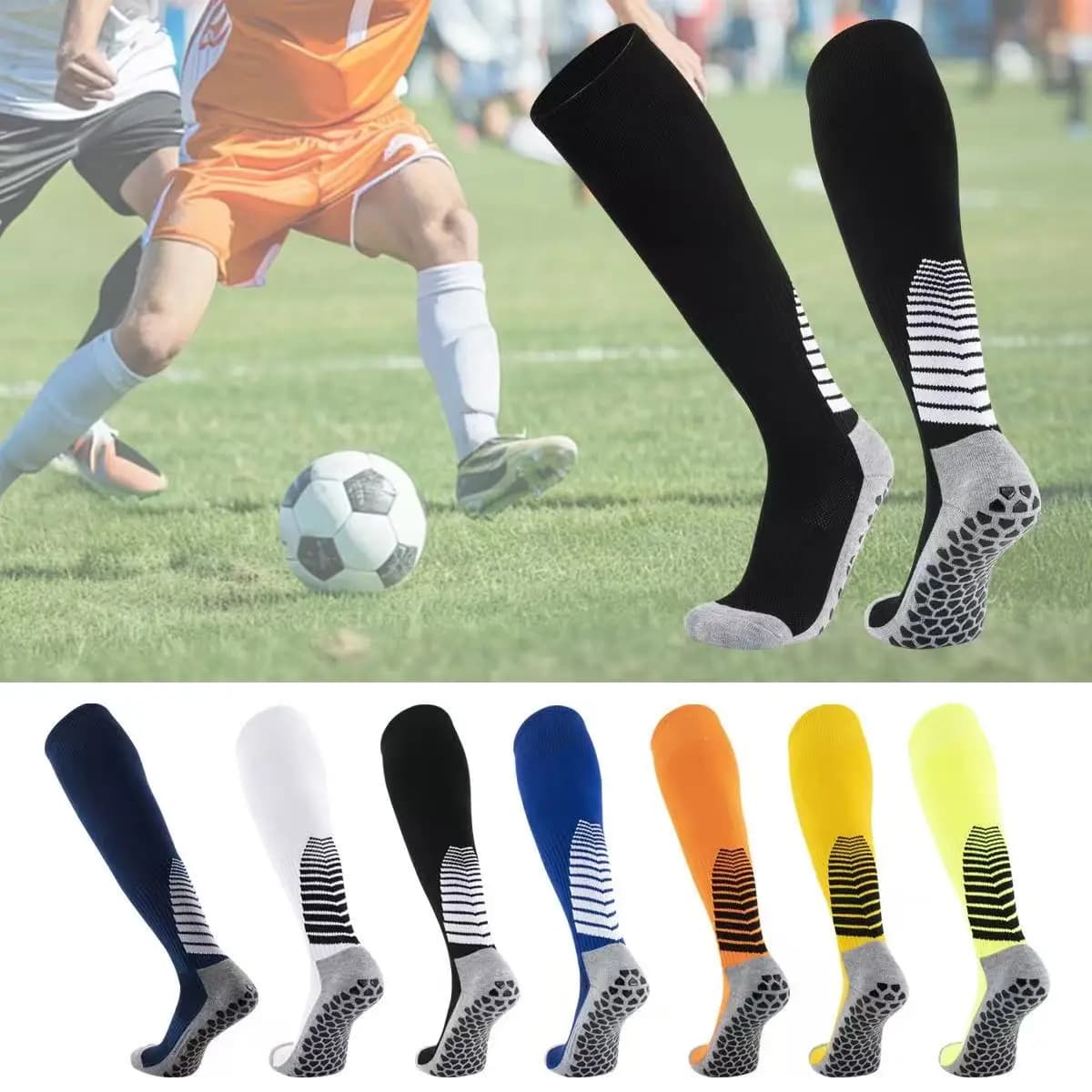 1 paio di calzini da calcio antiscivolo da uomo, calzini al ginocchio con cuscinetti antiscivolo per calcio, basket e altri sport.