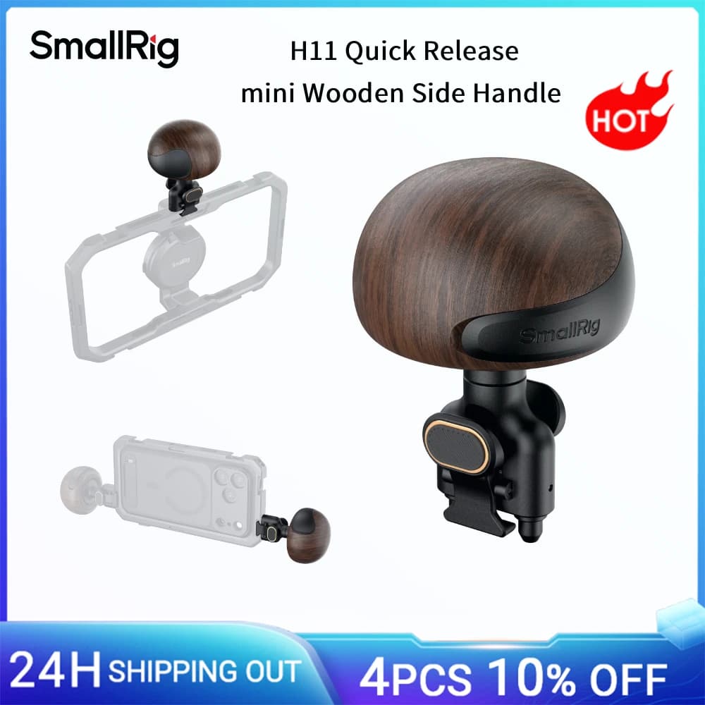 SmallRig H11 Quick Release mini Wooden Side Handle for Phone Cages and Mounting Plates with H11 Quick Release -6047
