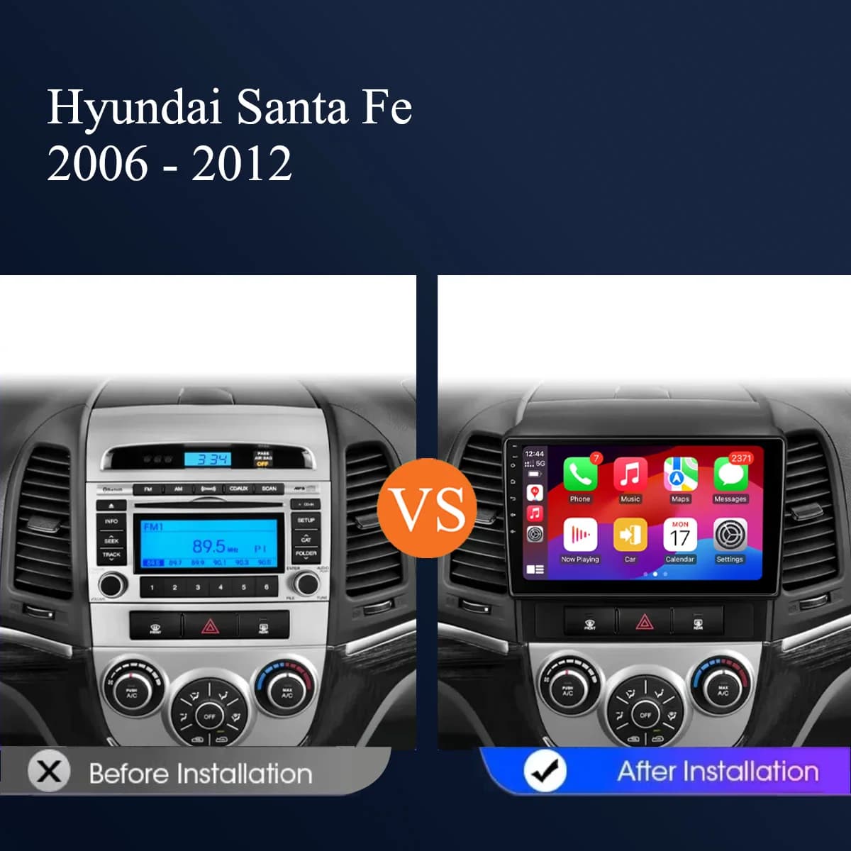 Autoradio multimediale Android 14.0 per Hyundai Santa Fe 2 2006-2012 con GPS, navigatore 2 DIN, video, WiFi, 4G, SIM, senza lettore DVD