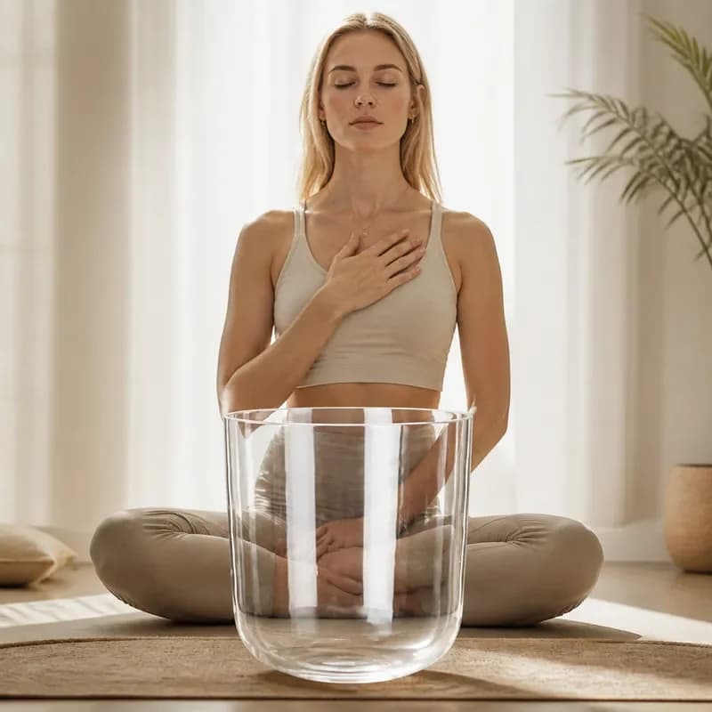 STAR LIN KUP 5 Inch Clear Crystal Singing Bowl for Yoga Meditation Sound Healing Chakra Balance Stress Relief Percussion