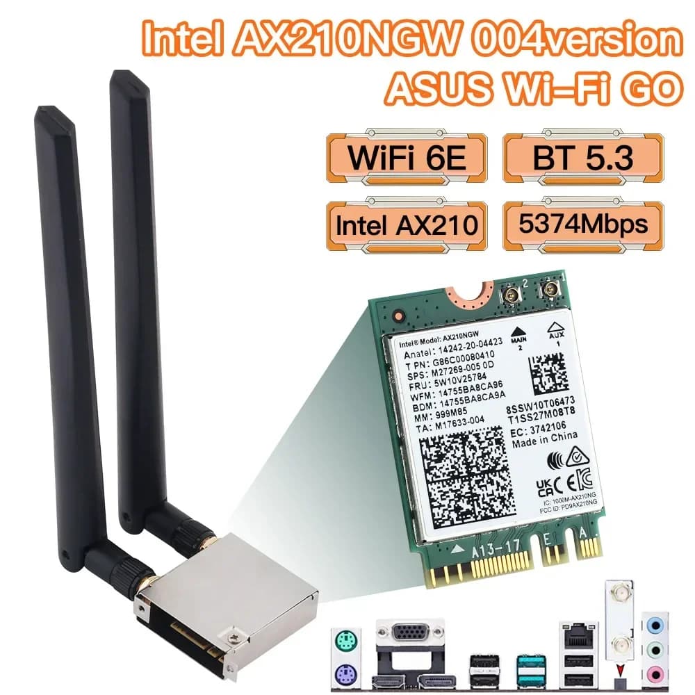 Intel AX210 ASUS WiFi Go Adattatore di rete WiFi 6E Wireless Bluetooth 5.3 5374Mbps Scheda WiFi per Asus B550 X570 Antenna ad alto guadagno