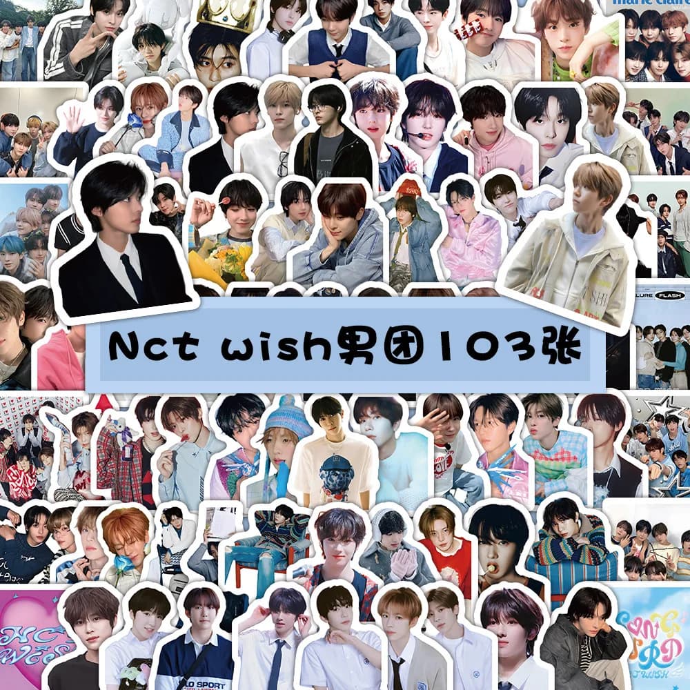 103 pezzi KPOP Nct Wish bellissimi adesivi per foto, custodie per telefoni, tazze d'acqua, computer, chitarre e adesivi per quaderni
