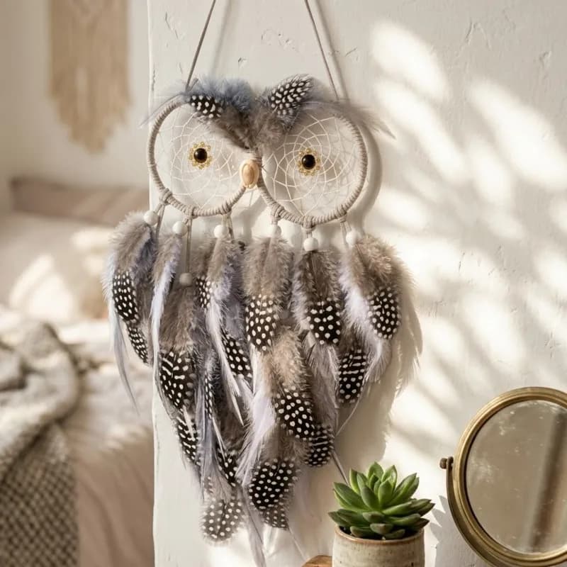 Owl Dreamcatcher Handmade Boho Bird Wall Hanging Home Decor For Bedroom Nursery Living Room Gift For Women Teens Halloween