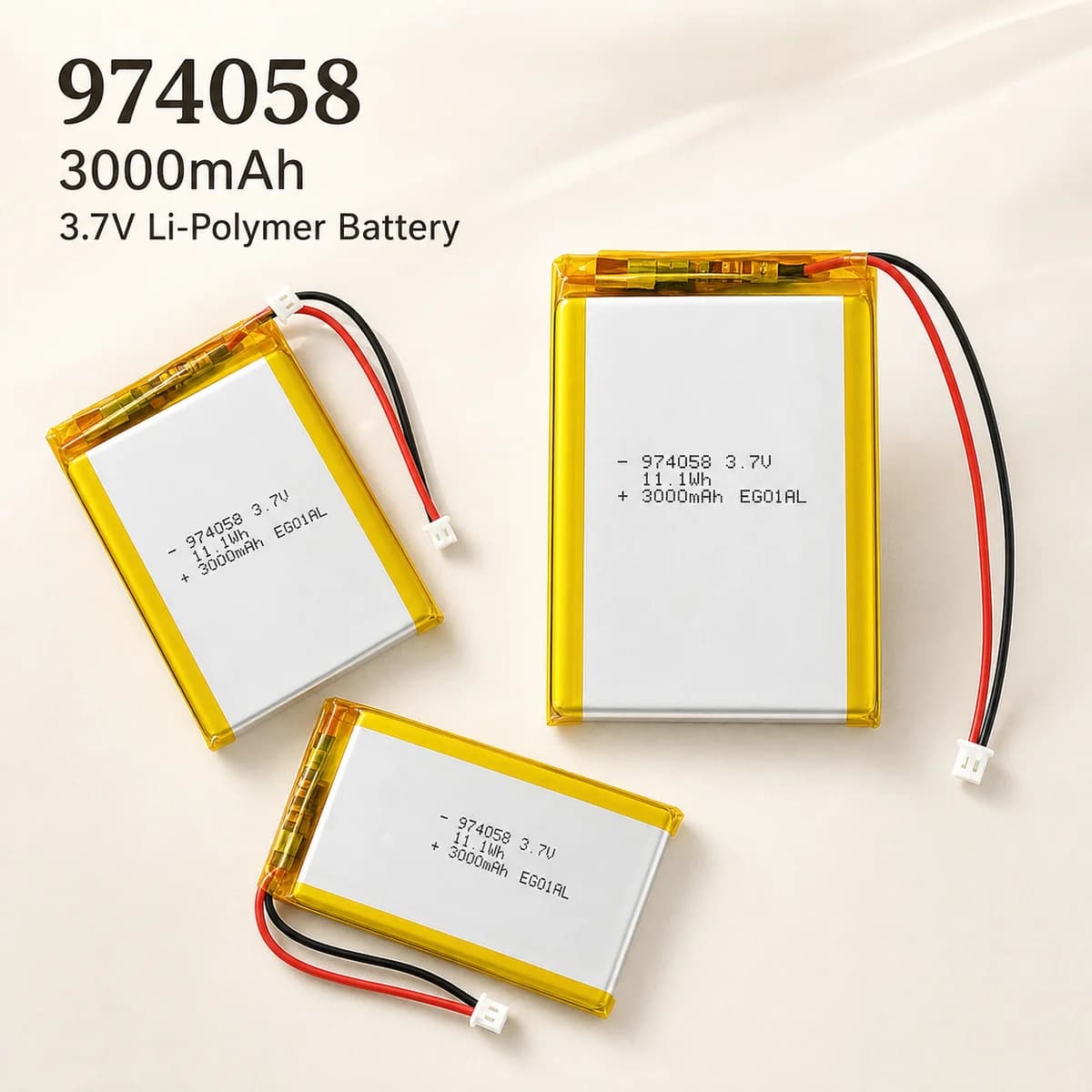 Rechargeable 974058 LiPo Battery 3.7V 3000mAh PH2P Plug Lithium Polymer Cell for Massage Gun GPS Navigator Aeromodelling