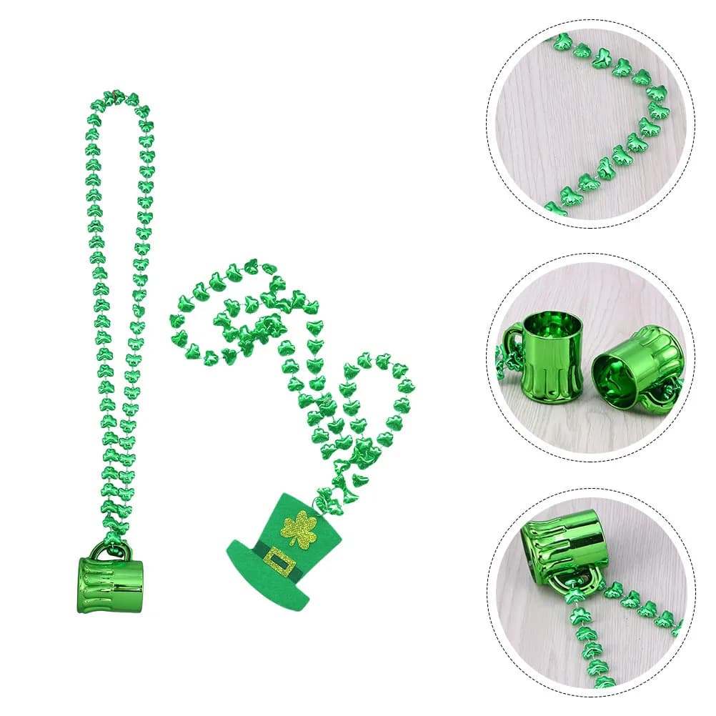 Set di 1 Collana Verde con Ciondolo, Perline per il Giorno di San Patrizio, Bicchiere di Birra, Cappello, Accessori per Feste e Decorazioni per Donne e Ragazze