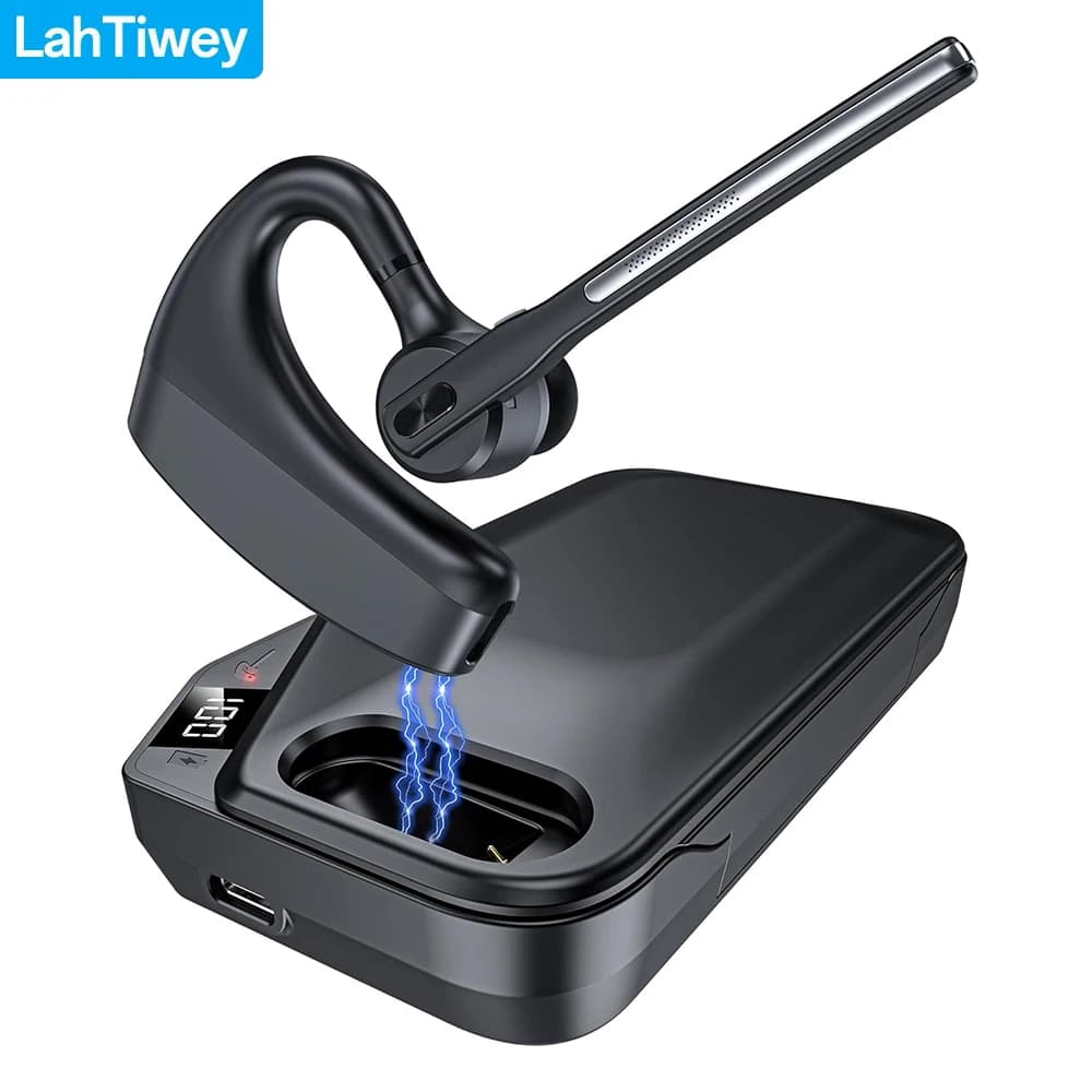 Auricolare Bluetooth, auricolare wireless con custodia di ricarica, cuffie Bluetooth con cancellazione del rumore a doppio microfono per ufficio camionista