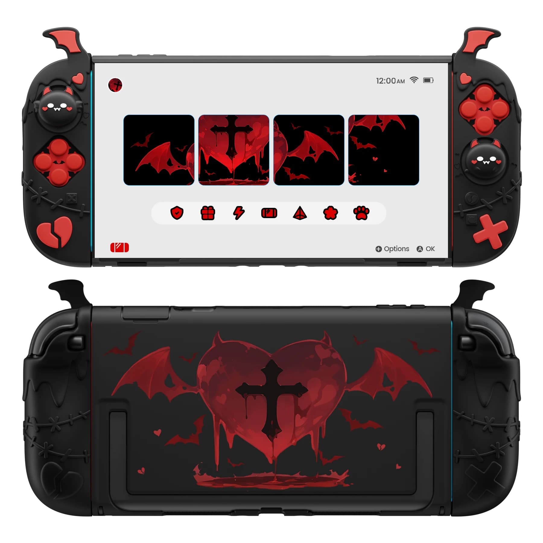 Custodia Protettiva PlayVital per Nintendo Switch 2, Serie Gothic Imp con Grip in Silicone + Cover Rigida Dockabile con Accessori - Nero