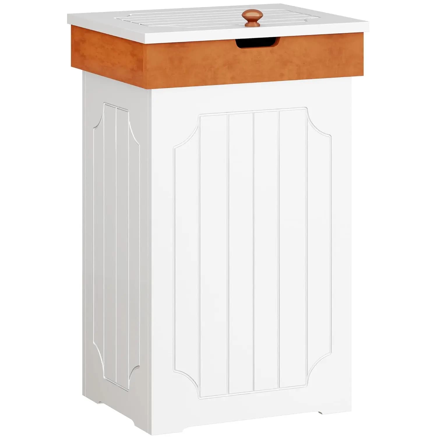 Cestino per Rifiuti in Legno da 13 Galloni con Coperchio, Bidone della Spazzatura Stile Fattoria, Contenitore Autoportante a Prova di Cani per Riciclaggio, per Casa e Bagno, Bianco