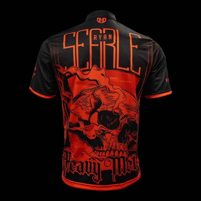 Ryan Searle Heavy Metal 2025 Black Brake Mesh with Red Skull Motive, Fast Drying, Breathable, Sports Clothing