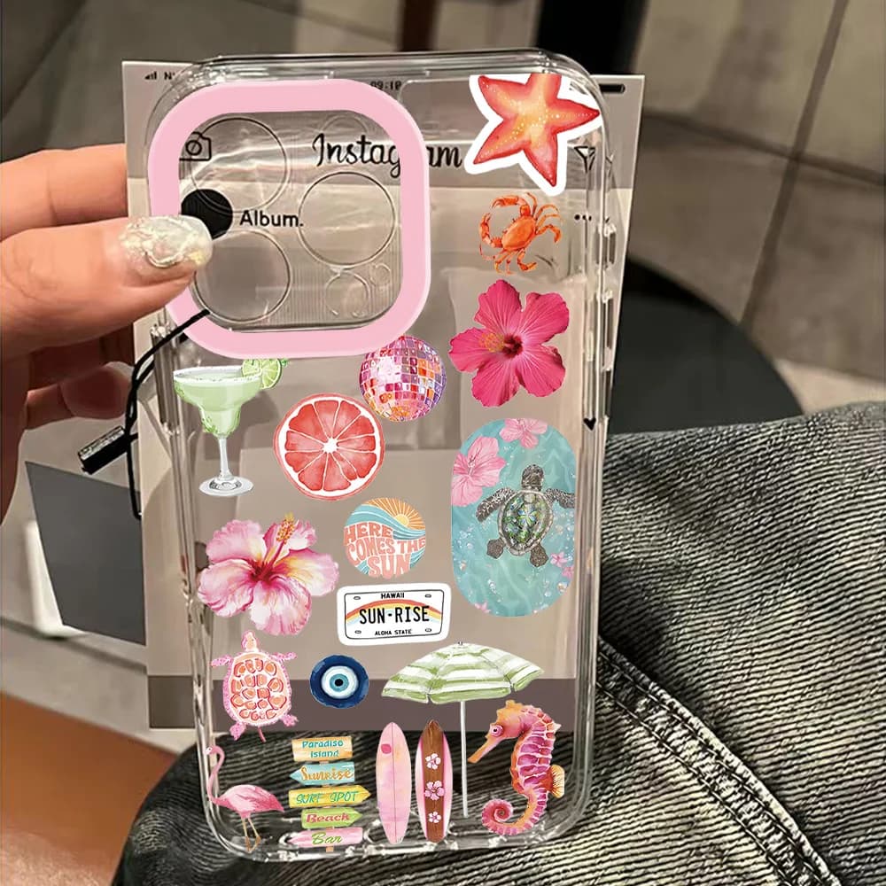 Custodia per telefono Summer Ocean Flower per iPhone 17 16 15 11 12 14 13 Pro Max Mini XS XR 7 Plus 17E, Cover Trasparente Antiurto Fundas