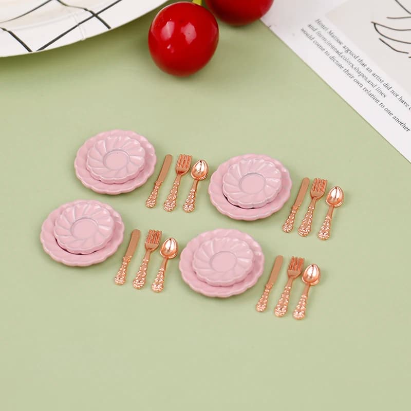 Miniature tableware set for doll house 1:12, knife, fork, spoon, dish, accessories, toys, kitchen decorations, children's gift
