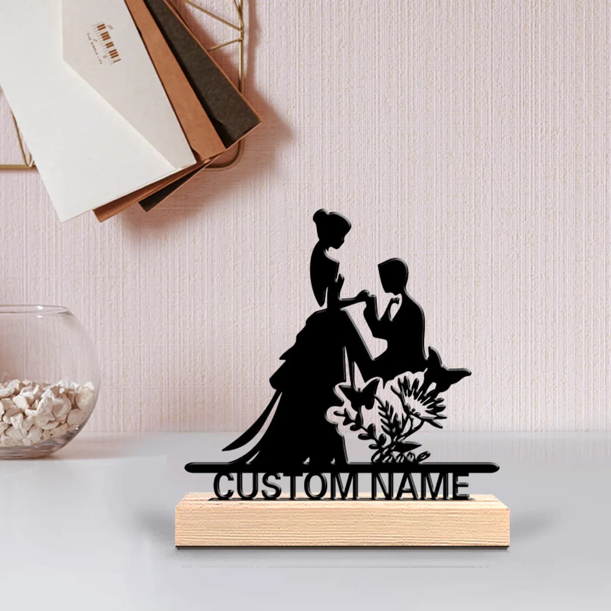 1pc Interesting Metal Desktop Decoration Custom Content With Wooden Base Festival Ornaments and Decorations