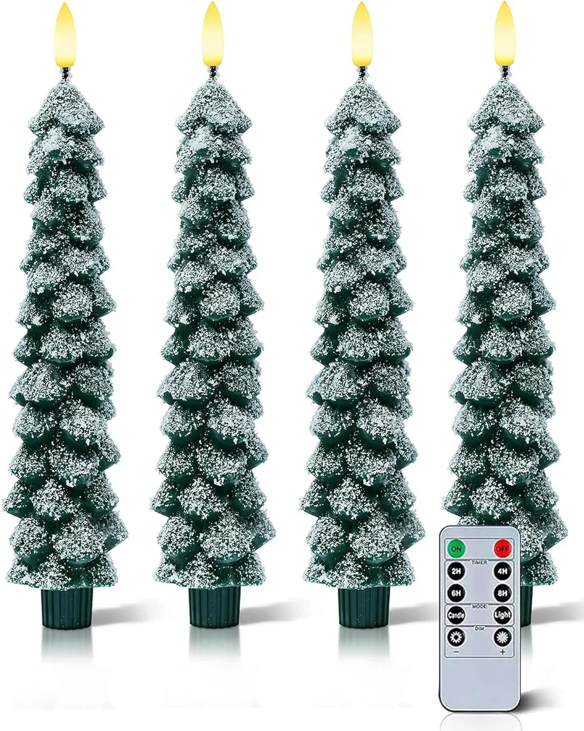 4 candles for Christmas tree without flame with remote control, conical candles without flame in real wax covered with snow from 9,65 inches
