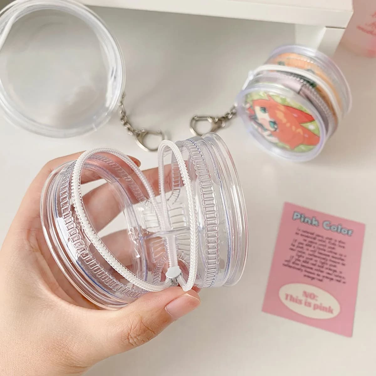 Porta badge trasparente trasparente per portachiavi portatile per ragazza per bambini Borsa portaoggetti con clip per badge casual Ciondolo per zainetto