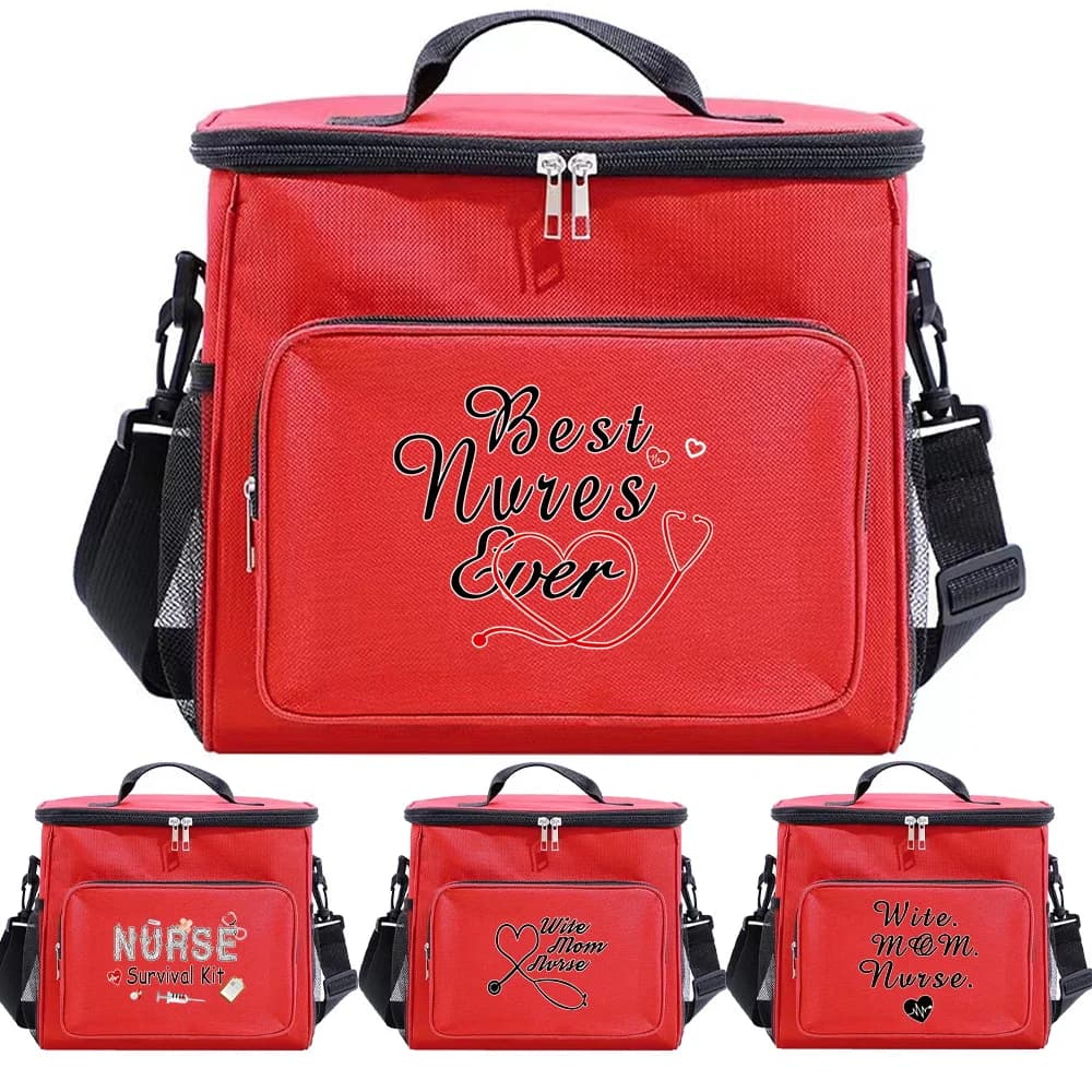 Lunch Bag Women Cooler Unisex Pink Color - Thermal Insulated Food Container for Hygiene Dinner Box Printing Nurse Series