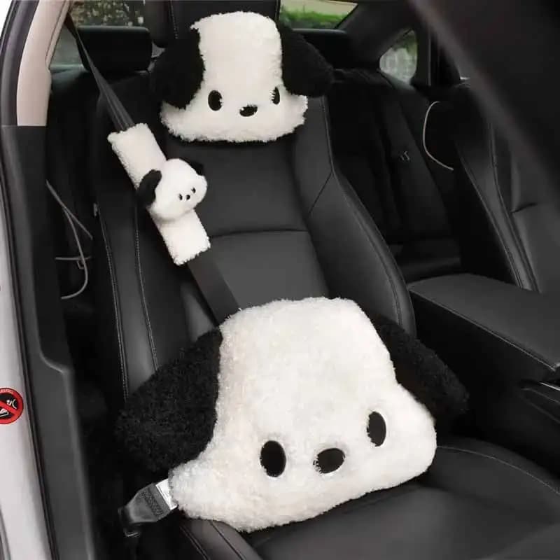 Cuscino Lombare per Auto a Forma di Cane Cartoon, Poggiatesta con Fascia Elastica Fissa, Design Lenitivo per la Colonna Vertebrale, Morbido e Confortevole, Pratico Accessorio per Interni Auto