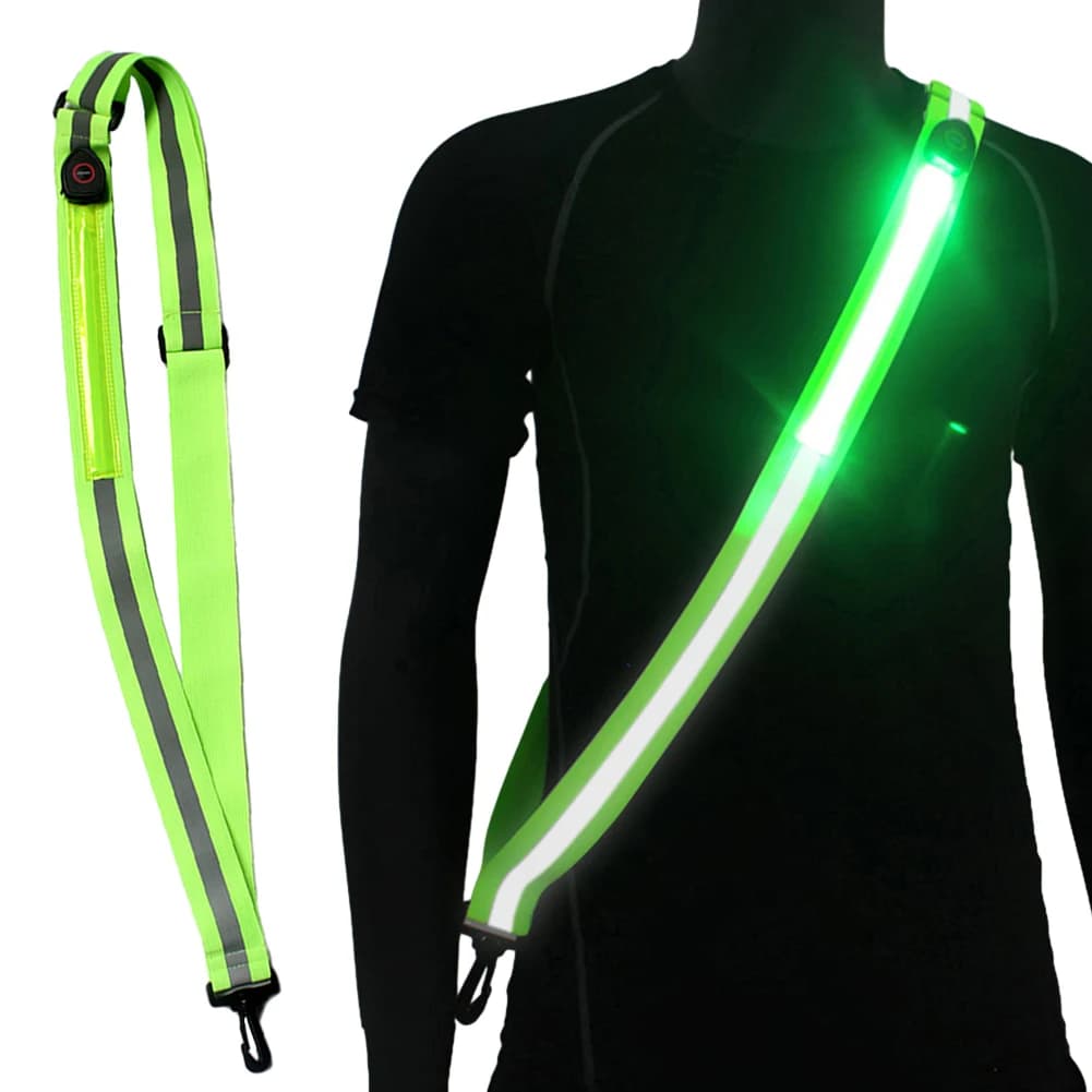 LED Reflective Belt Rechargeable with Illuminated Shoulder Strap, Night Safety Accessories for Running, Hiking and Walking