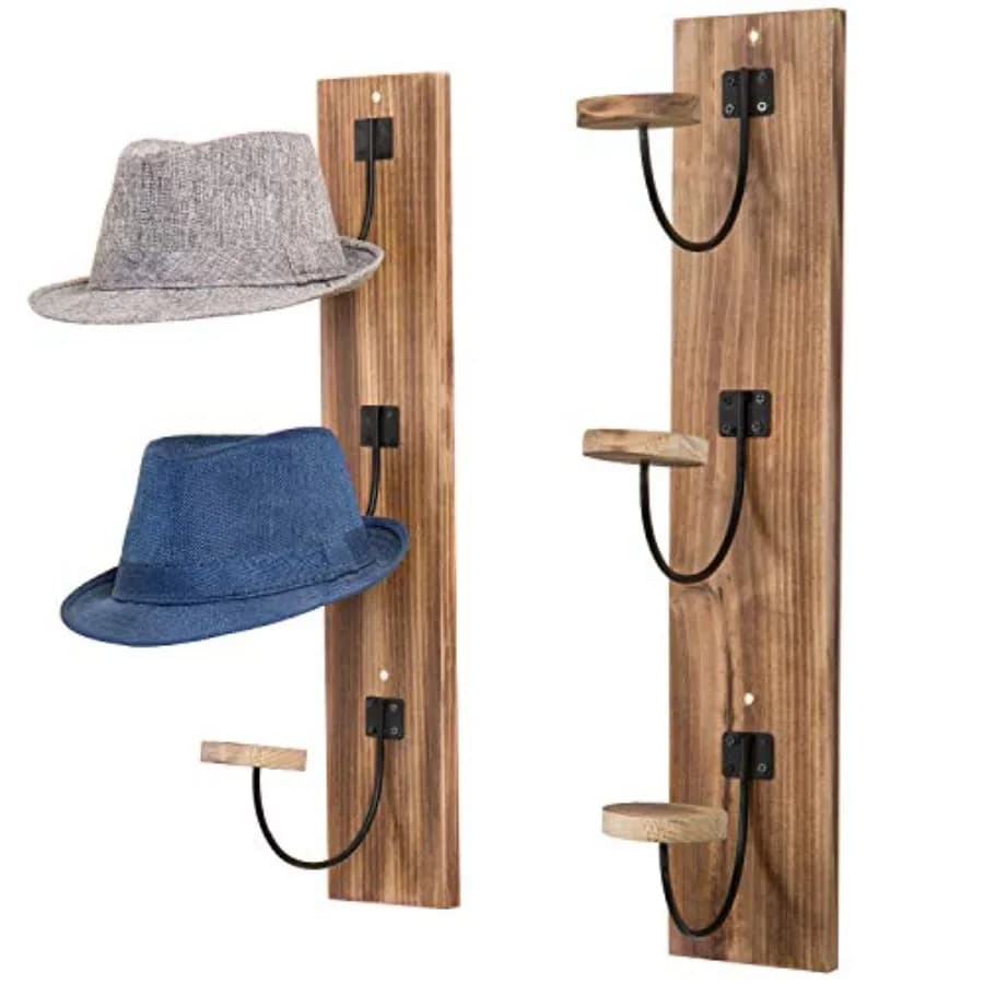 2 Pezzi Appendiabiti da Parete per Cappelli, Organizzatore per Cappelli da Cowboy, Porta Cappelli e Cappotti con Ganci in Metallo e Legno
