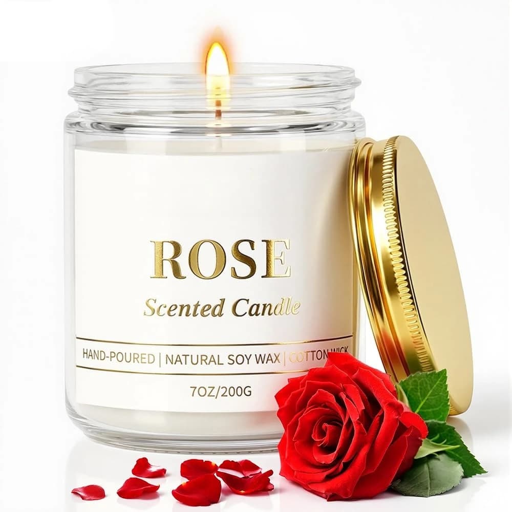 Candela Profumata alla Rosa 7oz in Cera di Soia, Candela a Lunga Durata per Aromaterapia, per Casa, Camera da Letto, Regalo per Donne, Uomini, Inaugurazione Casa