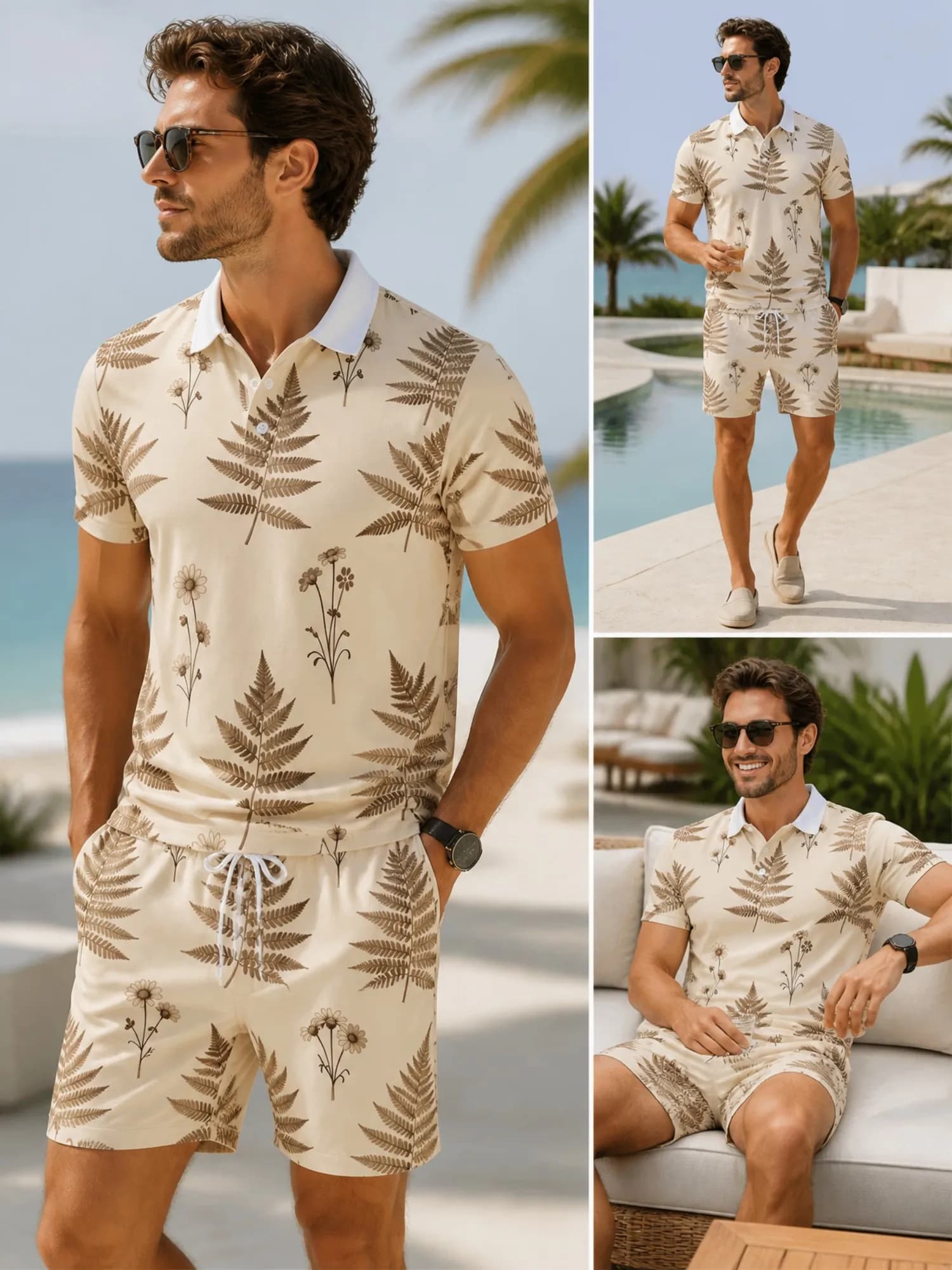 Mens Short Sleeve Polo Shirt and Shorts Set Casual Two Piece Summer Beach Vacation Matching Outfit Modern Lightweight Lounge Top