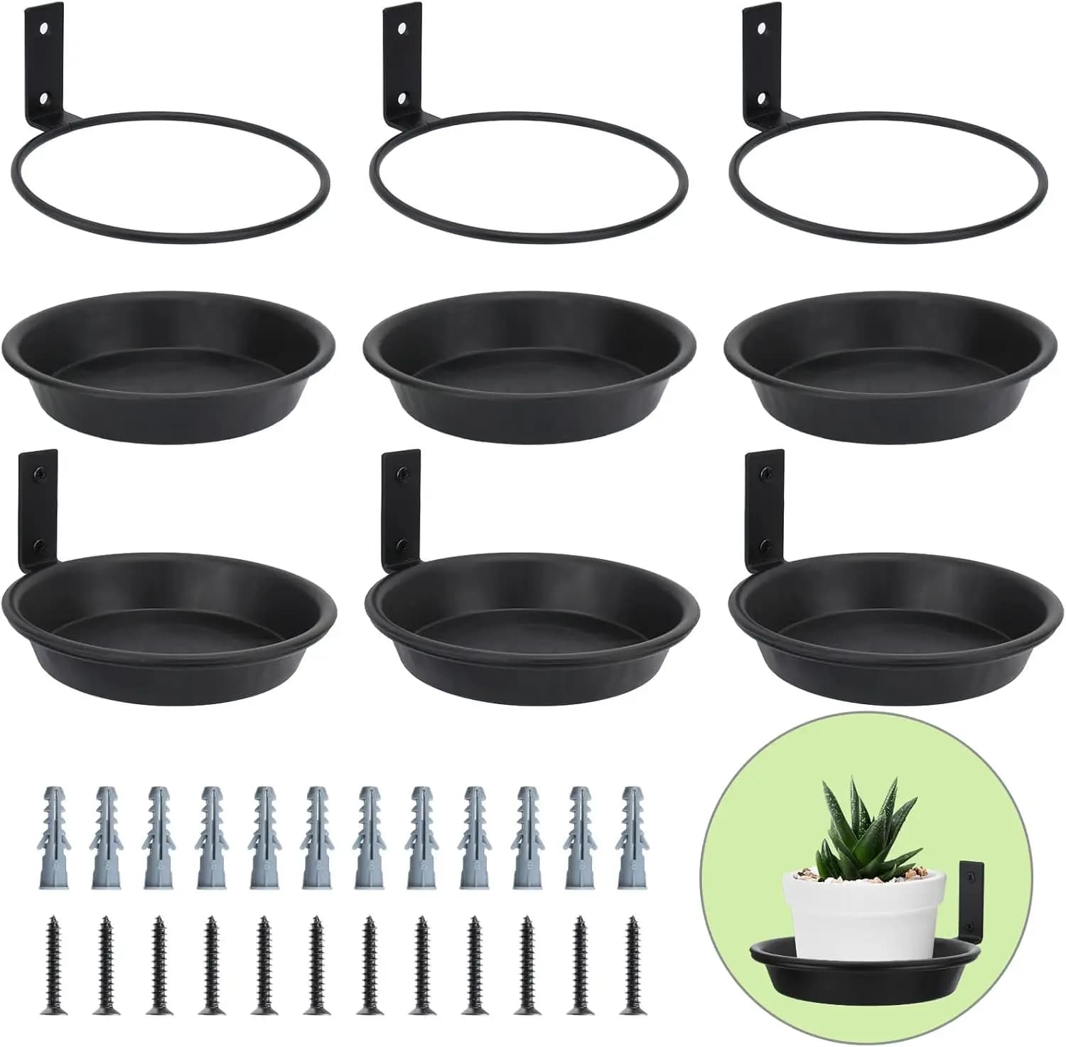 6 inch plant wall bracket with undertone trays, 6 inch package, durable metal hanging for indoor and outdoor use