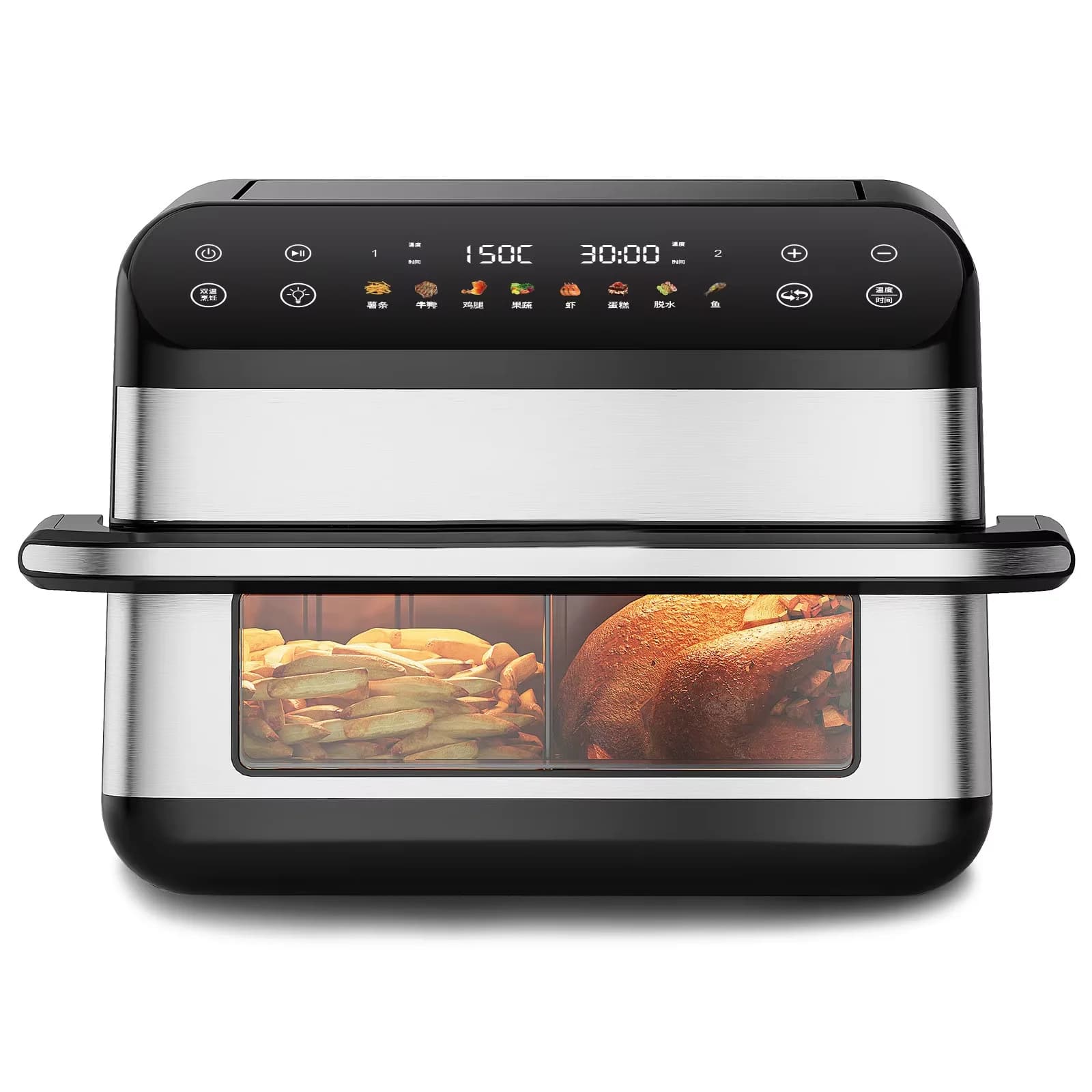 10L Dual-Basket Air Fryer Oven Combo Multi-Function with Visible Window 360° Hot Air Circulation for Oil-Free Cooking Digital