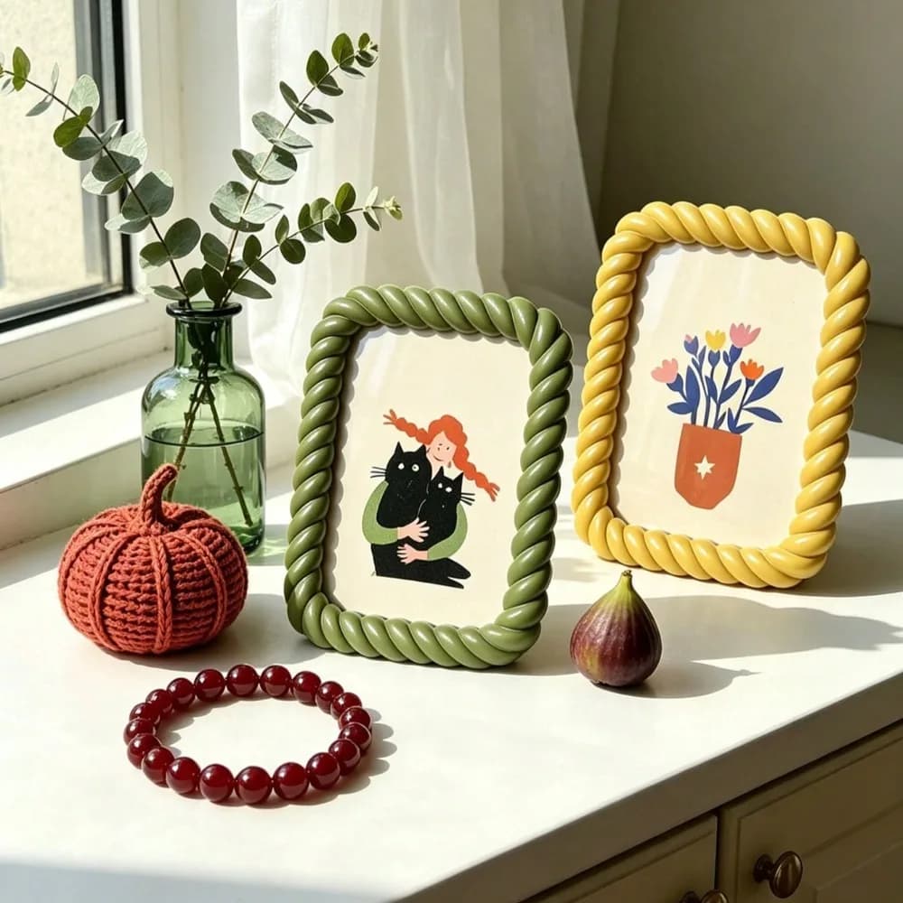 1pc Braided Border Resin Photo Frame Desktop Picture Frame Cute Wavy Border Home Decor Photo Display Stand Tabletop Display