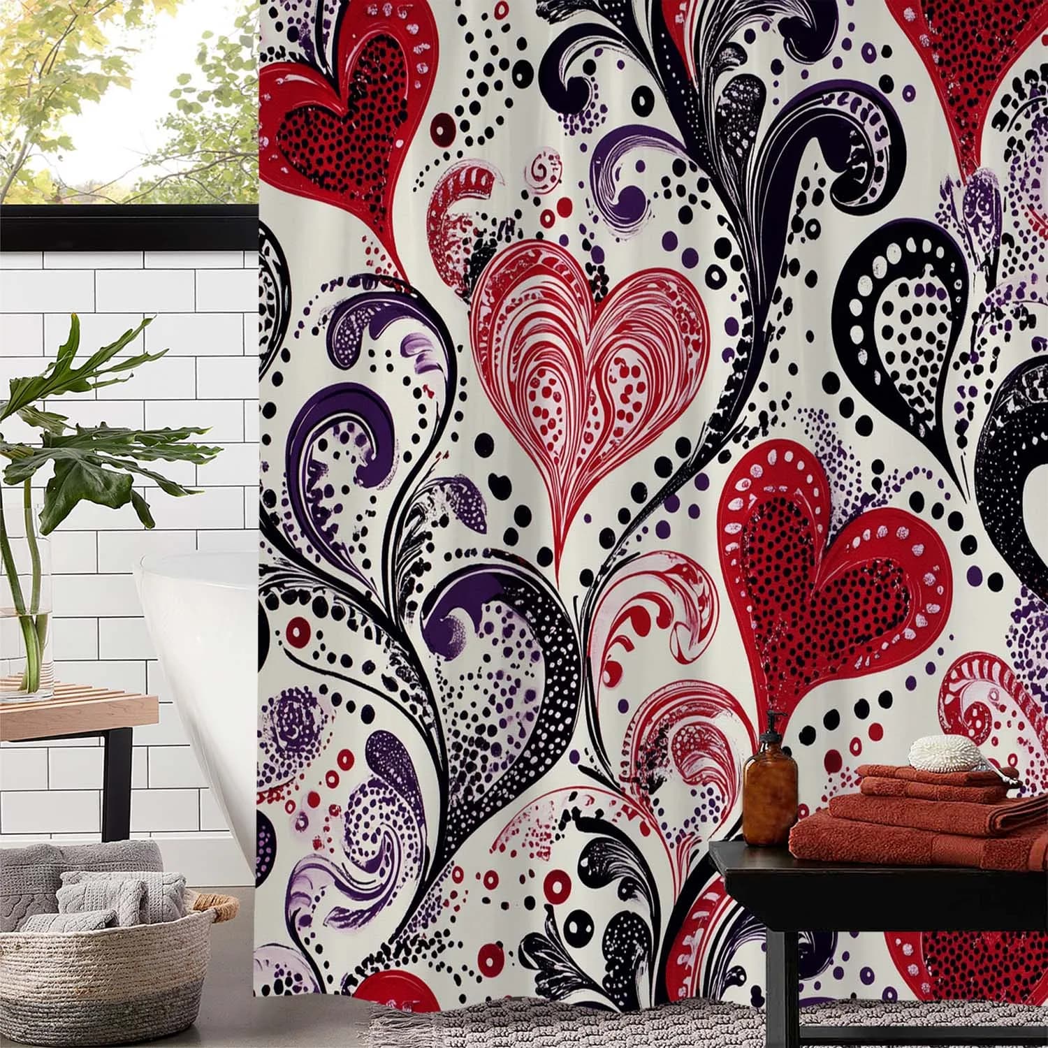Open One Romantic Valentine's Day Art Love Print Tenda da doccia, tenda per finestra con tenda a 12 ganci per finestre