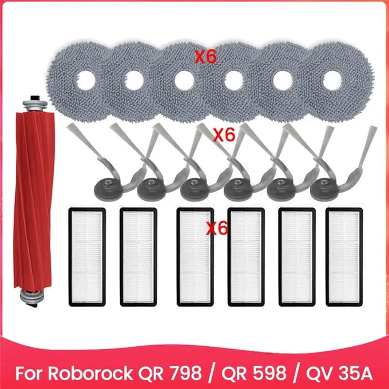 A18Z-Vacuum Cleaner Upgrade Kit For Roborock QR 798 / QR 598 / QV 35A: Main Roller, Side Brush, HEPA Filter, Mop Cloth