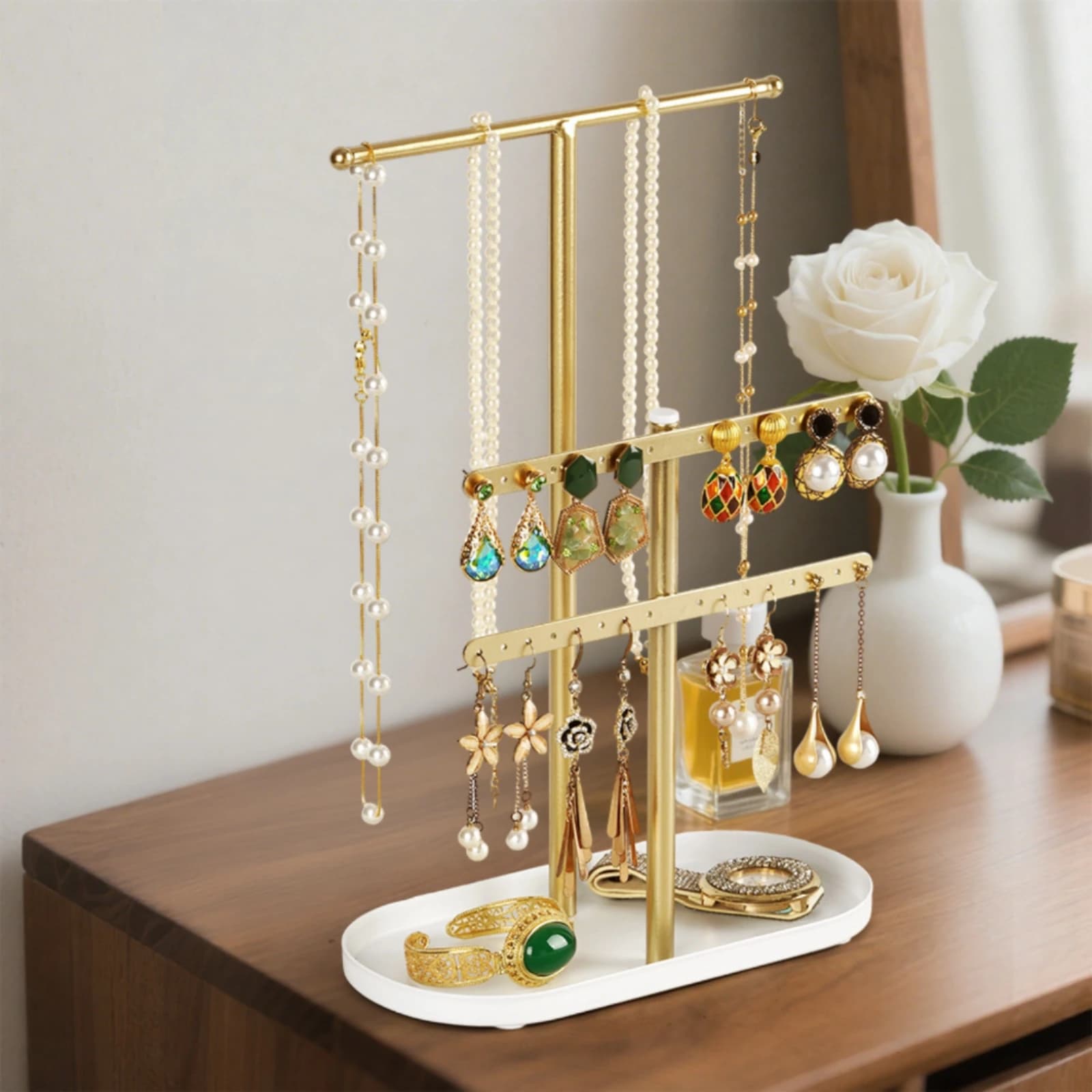 Jewelry Display Stand Minimalist Necklace Holder Earring Holder Painted Finish Necklace Rack Space-Saving