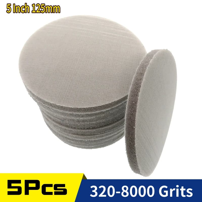5 pieces 5 inch sponge abrasive disc 125 mm sandpaper hook and 320-8000 aluminum oxide ring for polishing and grinding of auto glass