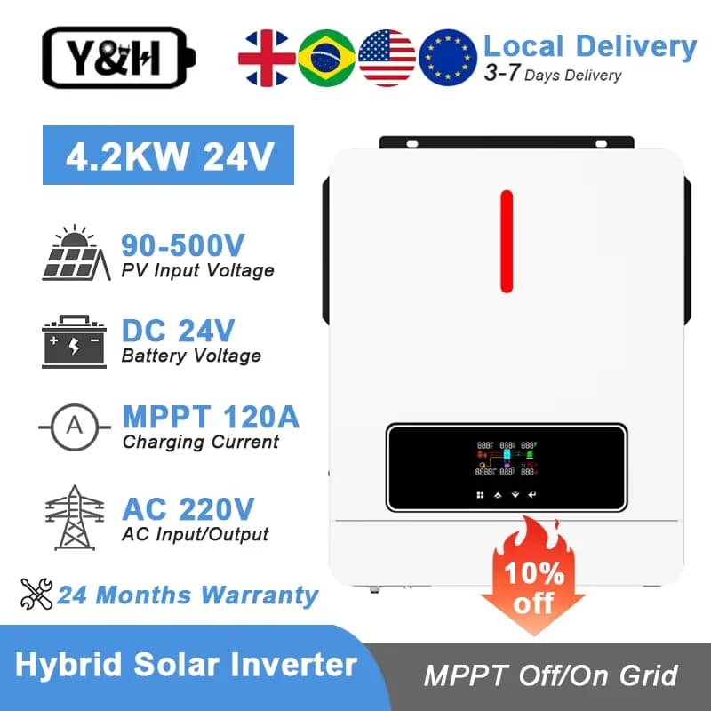 Inverter ibrido Y&H 4.2KW 6.2KW con caricabatterie 24V 48V 220VAC MPPT 120A, regolatore di carica solare, doppia uscita, inverter a onda sinusoidale pura
