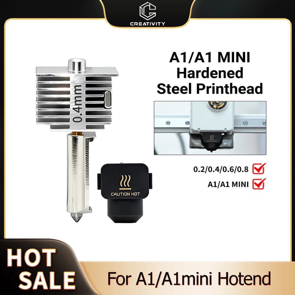 Hotend Kit for 3D Printer Bambu A1/A1 Mini, Ugello Hotend Stainless Steel Plate 0.2/0.4/0.6/0.8mm