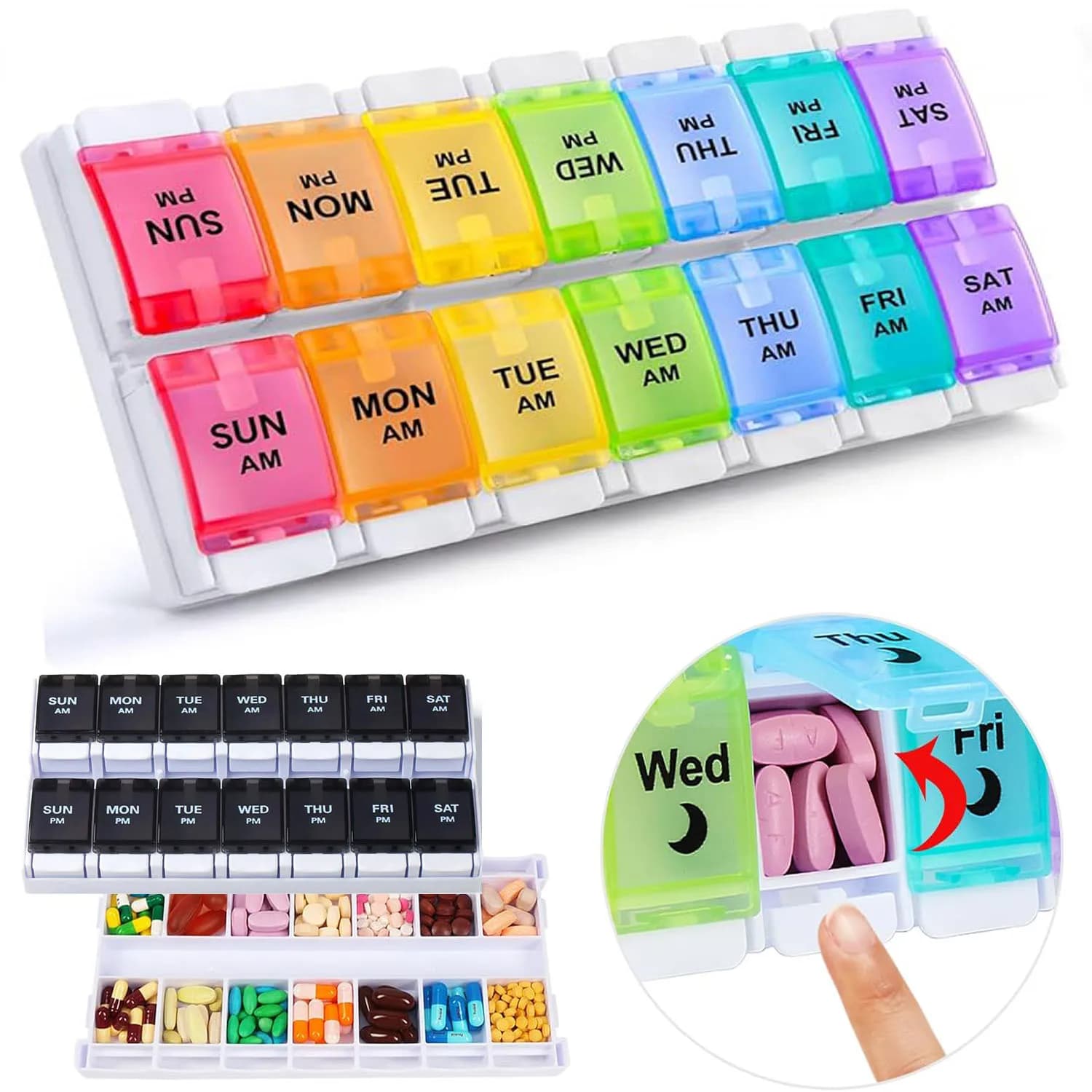 AM PM pill holder, Medical Distribution Container, Travel Portable Box for Tablets, Vitamins, Fish Oil/Integrators
