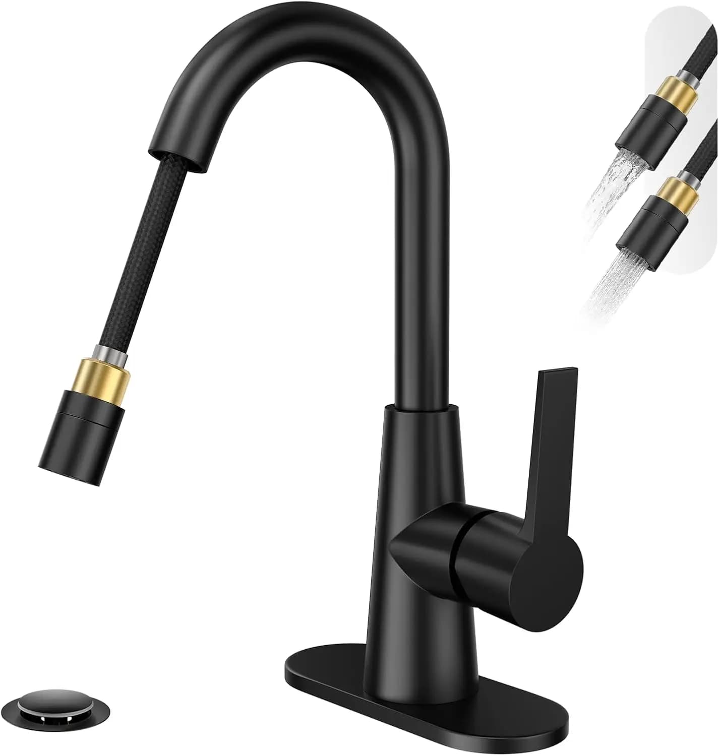 Rubinetto per lavabo bagno a braccio alto, con doccetta estraibile, monocomando alto con scarico a scomparsa, per lavanderia e lavabo bar