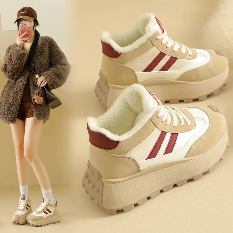 Sneakers calde foderate in pile invernale, scarpe casual da donna, versatili alla moda, antiscivolo e resistenti all'usura, HL871-2