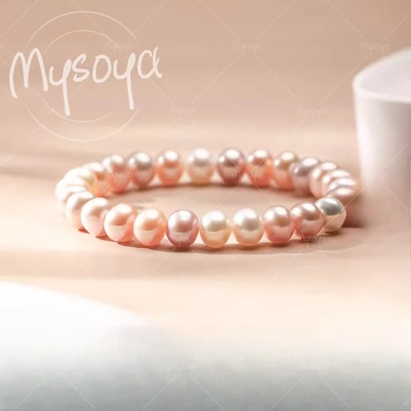 MYSOYA Bracciale con perle d'acqua dolce rosa viola da 5-6 mm, con confezione regalo, per lui/lei, adatto per regalo di compleanno/matrimonio A0068