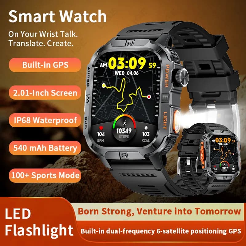LIGE Smart Watch 2.01-lnch Screen Wireless Calling IP68 Waterproof 540mAh Large Battery Built-in GPS Smart watch men Android IOS
