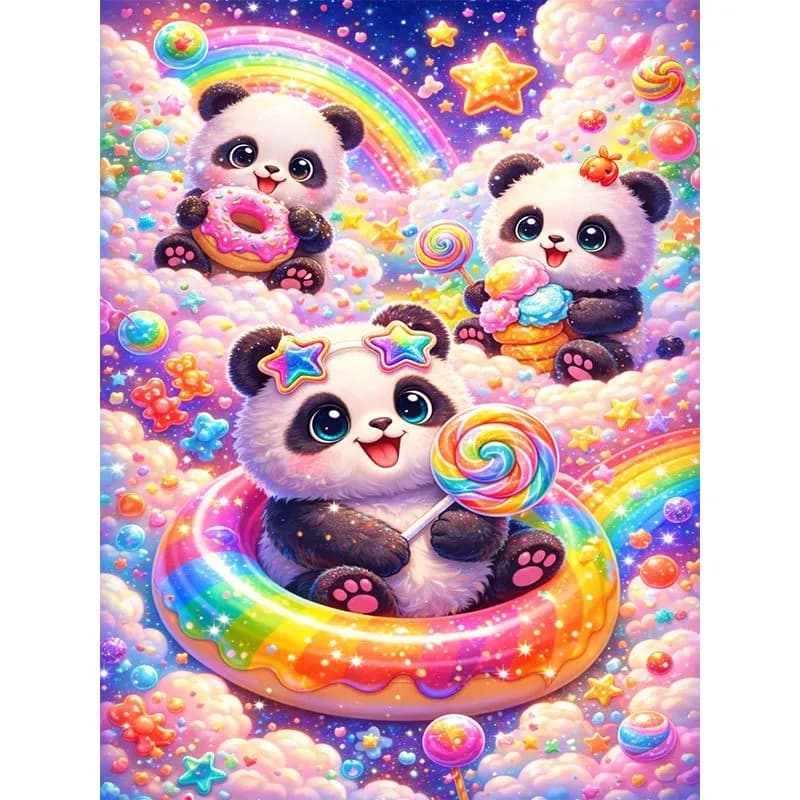Diamond Painting Cute Panda And Rainbow Candy World Diamond Mosaic Handmade Art Exquisite Creative Gift Home Decoration