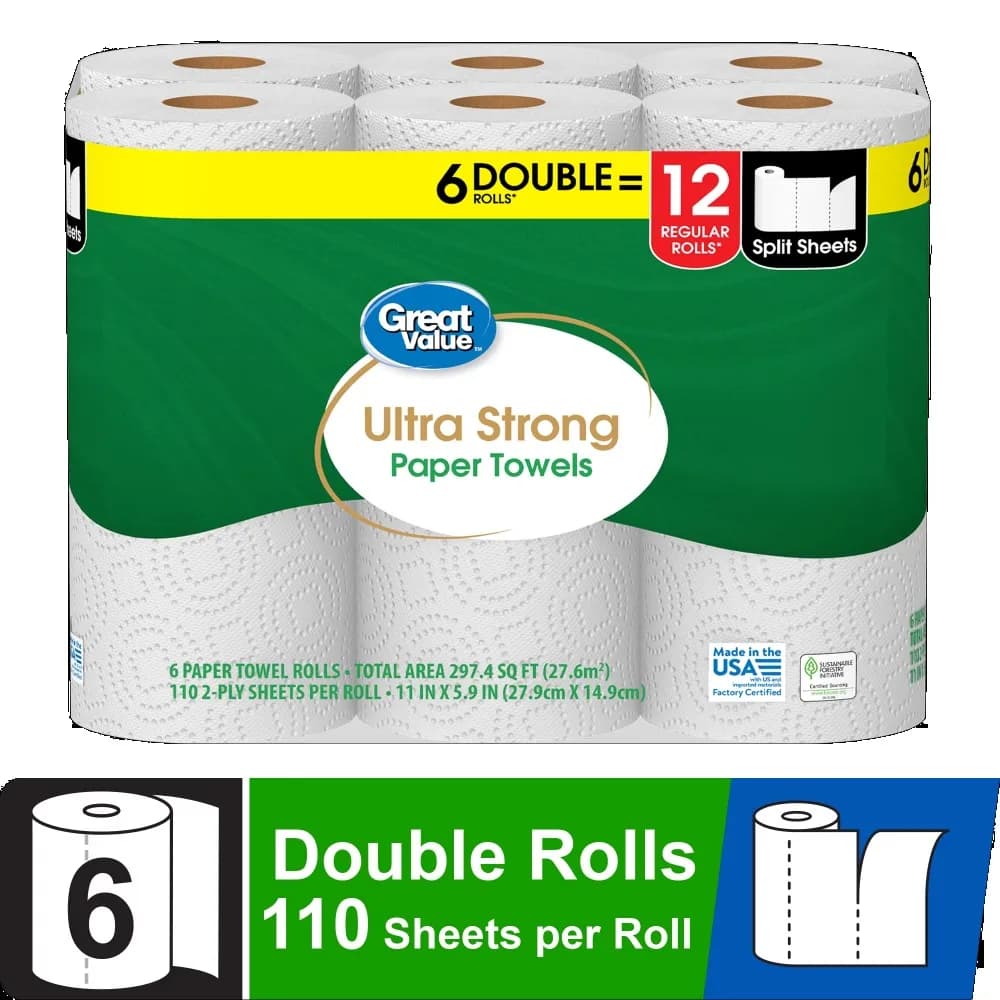 Ultra Strong Paper Towels 6 Double Rolls High Absorbency Kitchen Cleaning Disposable Paper Towels Bulk Household Use
