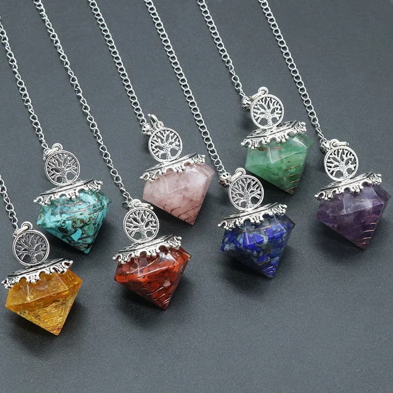Pendolo di cristallo curativo Reiki Tree of Life 6 pendolo a punta sfaccettato Scrying Dowser generatore di energia per la meditazione di divinazione